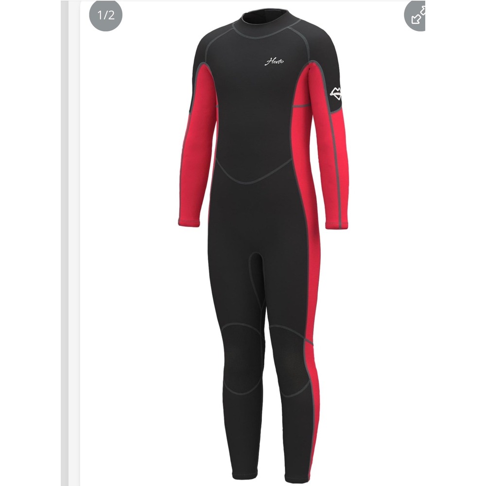 Hevto Wetsuit Kids Size 7 Black Red NEW Full Body 3mm Neoprene Long Sleeve Suit